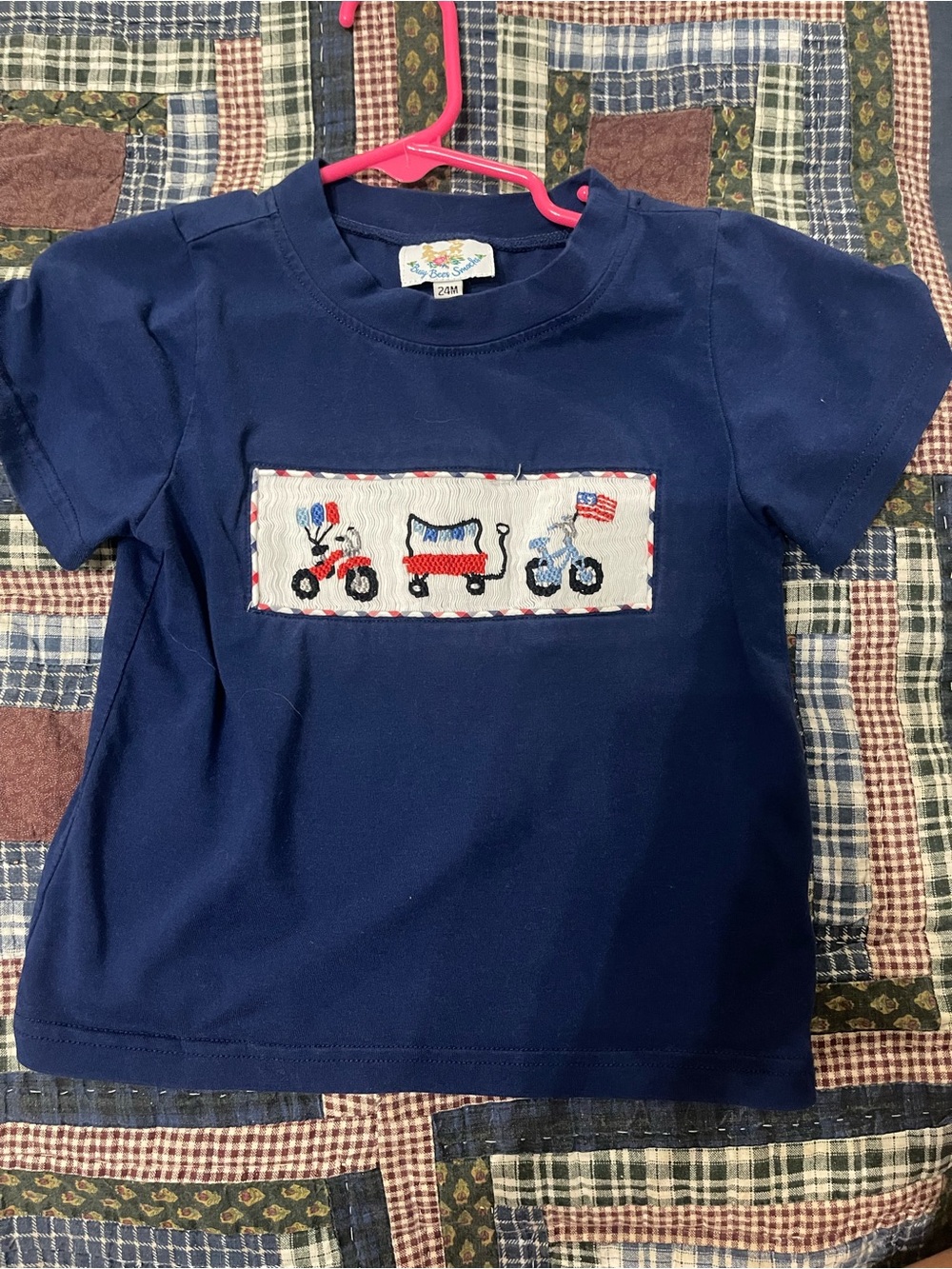 Children's Navy Smocked Wagon & Motorbike Tee - Busy Bees Smocks